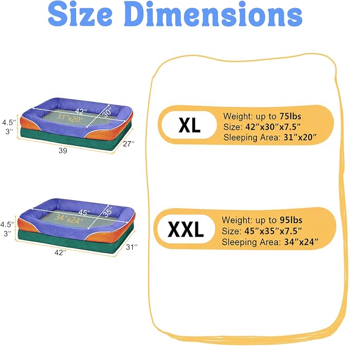 Orthopedic Washable XXL Dog Bed for Extra Large Dogs | Egg Crate Foam, 4-Sided Bolster Support, Waterproof Liner, Non-Slip Bottom, Removable Bolster Cover, 45 x 35 Inch