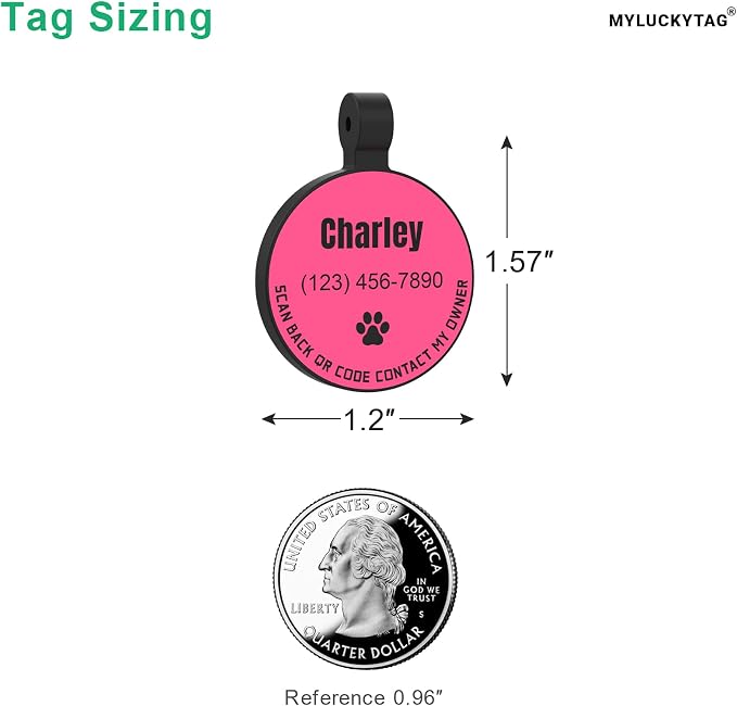MYLUCKYTAG Silent Silicone QR Code Pet ID | Personalized Dog & Cat Collar Tag | Online Profile with Scanned Location Alert Email