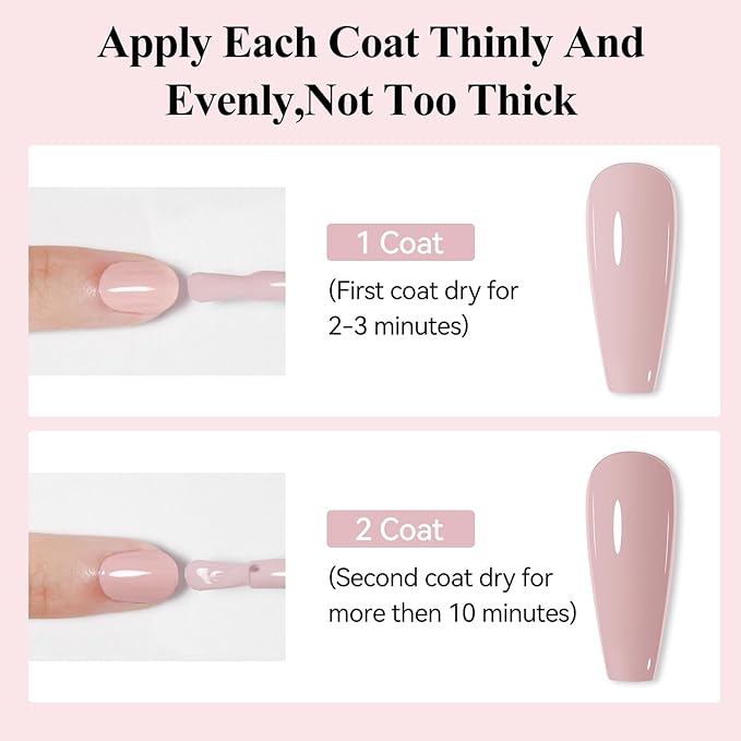 4-in-1 Pink Nail Polish, Gel-Like Nail Polish Quick Drying Light Pink Natural Long Lasting Color No UV Needed for Valentine's Day Gift Nail Art Manicure DIY at Home