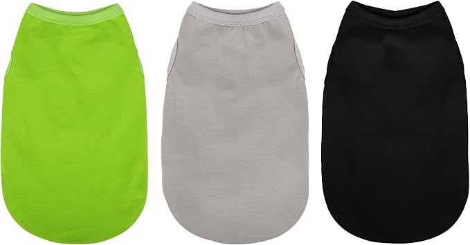 3 Pieces Plain Dog Shirt Sleeveless Puppy Cotton Dog Shirts Breathable Pet Apparel Tank Top Colorful Puppy Sweatshirt Clothes for Small Medium Dogs Black Green and Gray 3XL