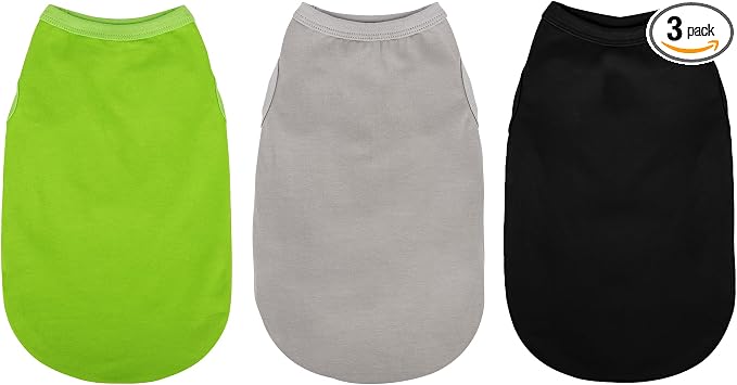 3 Pieces Plain Dog Shirt Sleeveless Puppy Cotton Dog Shirts Breathable Pet Apparel Tank Top Colorful Puppy Sweatshirt Clothes for Small Medium Dogs Black Green and Gray XXL