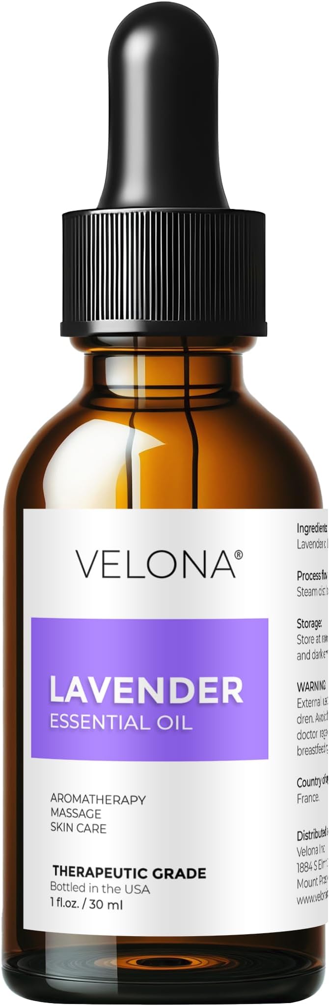 velona Lavender Essential Oil by Velona - 1 Fl Oz | Therapeutic Grade | for Aromatherapy Diffuser, Massage, Skincare, Haircare, Soapmaking