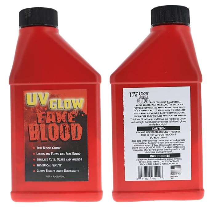 UV GLOW Fake Blood 16 Oz - GLOWS Under Blacklight SHAKE WELL