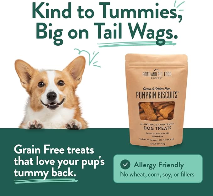 Portland Pet Food Pumpkin Dog Treats - Healthy, Grain-Free Biscuits, 5 oz | Human-Grade, Limited Ingredient, Natural Low Calorie Training Treats for Small & Large Dogs, Puppy to Senior, Made in USA