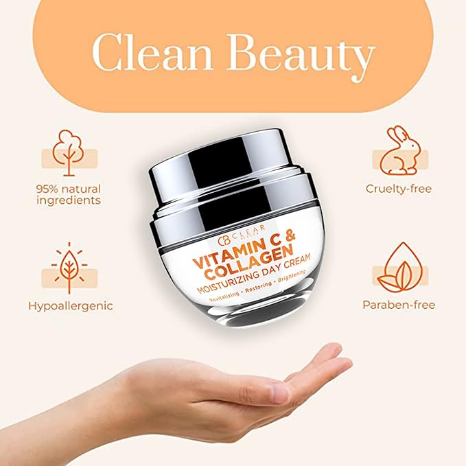 Clear Beauty Vitamin C & Collagen + Hyaluronic Acid & Retinol Moisturizer - Dermatologist Tested, Anti-Aging, Fine Lines & Wrinkles Treatment, Korean Skin Care, All Skin Types - Value Set