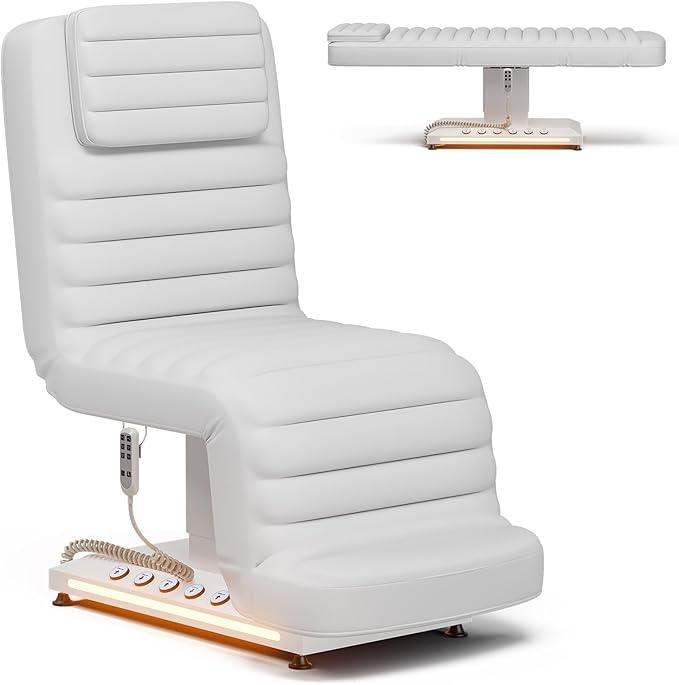 Paddie Luxury Fully Electric Spa Bed, Esthetician Spa Lash Table with LED Lights, Motorized Height & Angle Adjustable for Facial & Medical Treatment, White