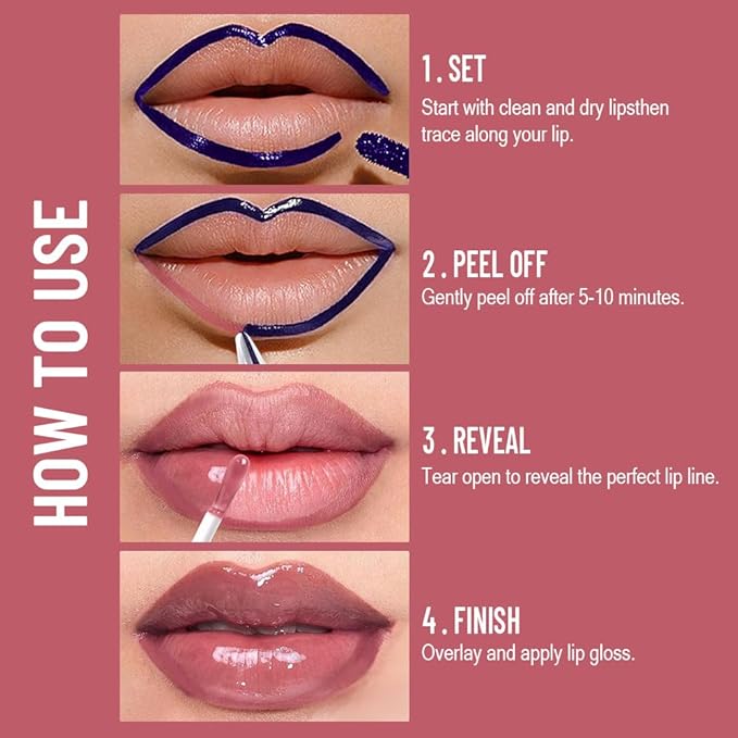 2-in-1 Fuchsia Lip Stain Peel Off & Hydrating Plumping Lip Oil with Tweezer, of Women Long Lasting Waterproof Peel Off Lip liner Tattoo, Highly Pigmented for All Skin Types 04#