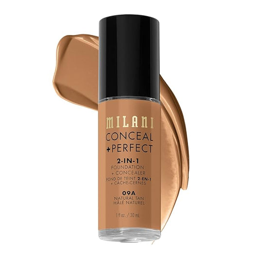 Milani Conceal + Perfect 2-in-1 Foundation + Concealer for a Flawless Complexion, Under Eye Corrector, Cover Redness and Imperfections, Waterproof and Sweatproof - Natural Tan