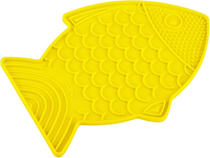 LickiMat Felix, Fish-Shaped Cat Slow Feeders Lick Mat, Boredom Anxiety Reducer; Perfect for Food, Treats, Yogurt, or Peanut Butter. Fun Alternative to a Slow Feed Cat Bowl or Dish, Yellow