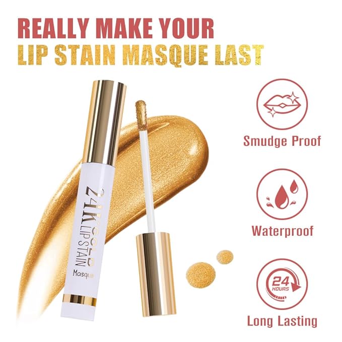 2Pcs 2025 New Gold Liquid Matte Lip Liner Stain Peel Off with Tweezer, Long Lasting, Waterproof Matte Lipstick Lip Gloss Tattoo for Women, Smudge-proof Non-Stick Cup Lip Tint Makeup 01#+02#
