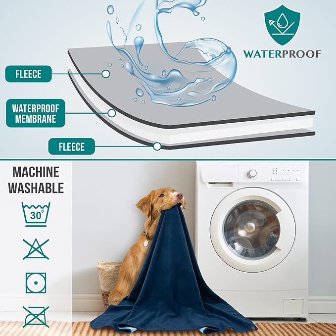 PetAmi Waterproof Dog Blanket for Small Medium Dogs Cats, Pee Proof Reversible Cat Blanket for Kitten Puppy, Soft Fleece Washable Pet Throw for Couch Car Crate Liner, 29x40 Navy Blue