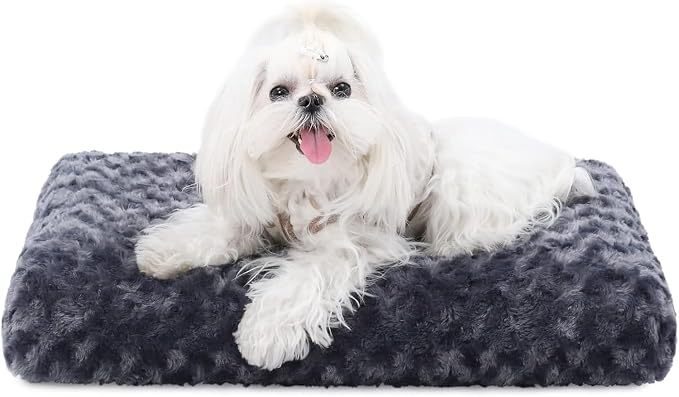 KSIIA Washable Dog Bed Small Dog Crate Bed Plush Pet Mat 21"x13" Dark Gray | Deluxe Plush Comfy Kennel Pad, Anti-Slip Bottom,Deep Sleeping Mat for Small Dogs,Machine Washable for Easy Cleaning