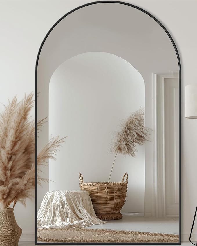 Antok 72" x44” Arched Full Length Floor Mirror, Black Aluminum Frame, Free Standing/Wall Mount/Leaning for Bedroom, Living Room, Dressing Room