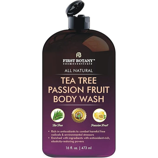First Botany All Natural Body Wash - Fights Body Odor, Athlete's Foot, Jock Itch, Nail Issues, Dandruff, Acne, Eczema, Shower Gel for Women & Men, Skin Cleanser -16 fl oz (Passion Fruit)