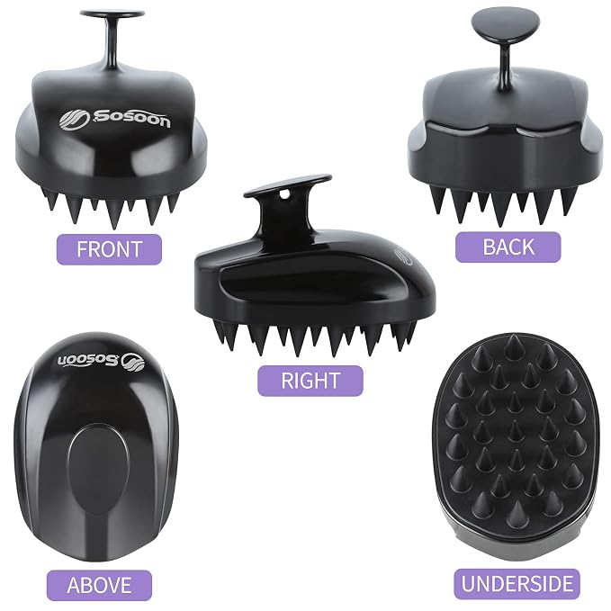 Sosoon Scalp Massager Shampoo Brush, Hair Scalp Scrubber Shower Hair Brush Head Massager for Stress Relax Hair Growth, Dandruff Brush Scalp Exfoliator for Women Men Kids Pets, Black