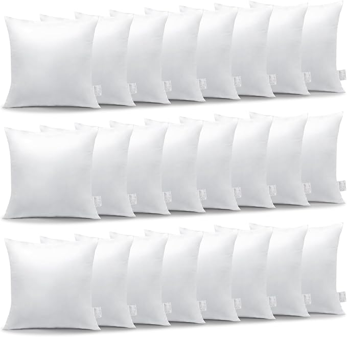 OTOSTAR Pack of 24 Throw Pillow Inserts, 18 x 18 Square Cushion Inner Soft Fluffy Plump Stuffer Cushion Pads White Decorative Pillow Inserts