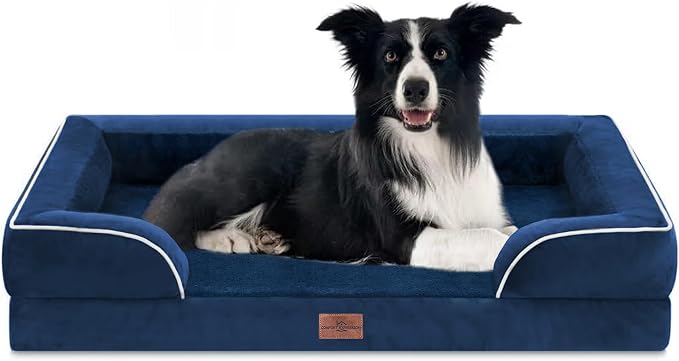 Comfort Expression Waterproof Orthopedic Dog Beds for Large Sized Dog | Supportive Egg Crate Foam Large Pet Bed with Removable Bolster, Dog Couch with Washable Cover & Non-Slip Bottom, 36x27 Inch