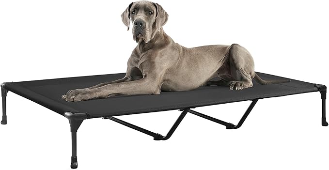 Veehoo Outdoor Elevated Dog Bed Large Sized Dogs, XXL Cooling Raised Dog Cots Beds Training Platform Off Ground Hammock with Breathable Mesh, No-Slip Feet, 59"x37.5", Black | Off-ground training platform, portable camping hammock, breathable mesh, easy...