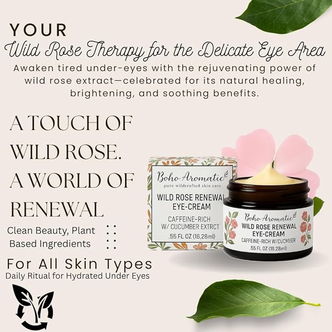 Under Eye Cream for Dark Circles & Puffiness – Anti-Aging Hydrating Eye Cream with Hyaluronic Acid for Fine Lines & Wrinkles – Wild Rose Renewal