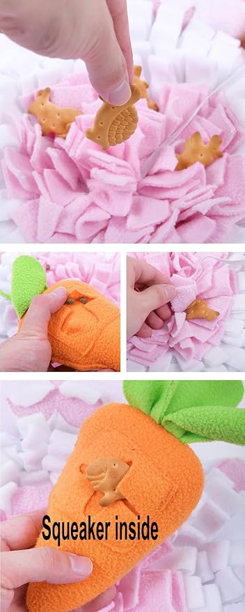 Ferret Cats Snuffle Mat Fleece Foraging Mats Interactive Feeding Toy Small Animal Rabbit Guinea Pig Rat Hamster Anti Slip Treat Dispenser Slow Feeder (Bunny)