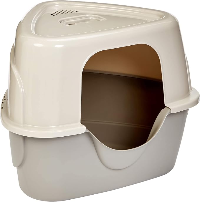 Amazon Basics Cat Litter Box with Lid, No-Mess, Spacious Enclosed Design with Odor Control, Easy Access, Stain Resistant, 26" x 23" x 20", Charcoal