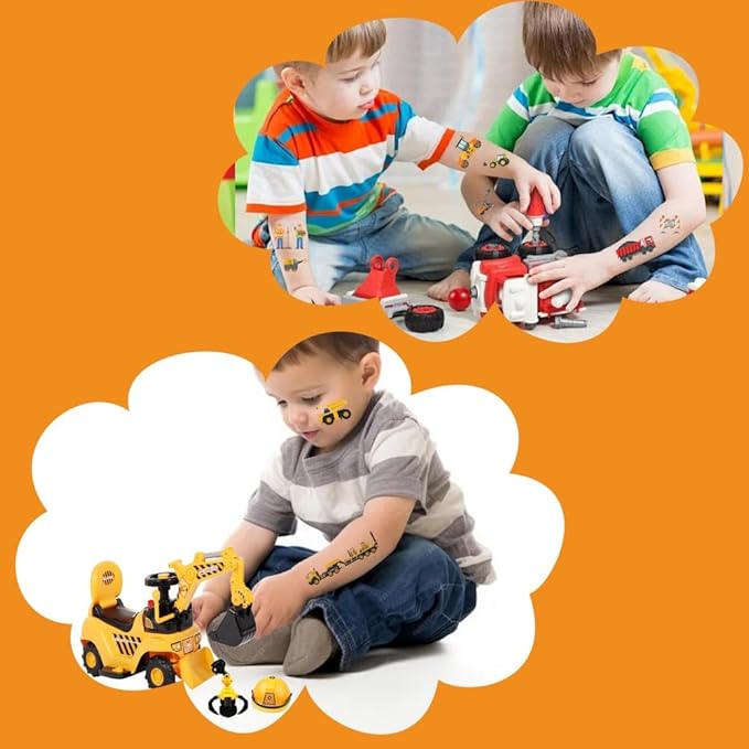 10 Sheets Cartoon Car Temporary Tattoos Digger Fake Tattoos Styles Mixed Bulldozer Tattoos Cute Cranes Construction Trucks Stickers Waterproof Road Sign Tattoo for Kids Boys Girls Body Art Makeup