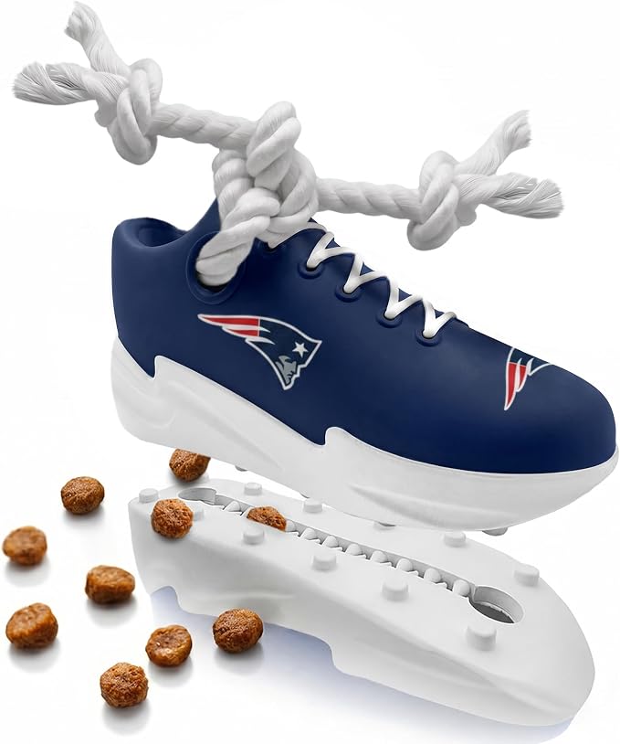 Pets First NFL New England Patriots Cleat Sneaker Spike Dog Toy, Football Treat Dispenser Chew Toy for Dogs, Interactive Rope Tug Toy, Slow Feeder Natural Rubber Dog Toy with Official Team Logo