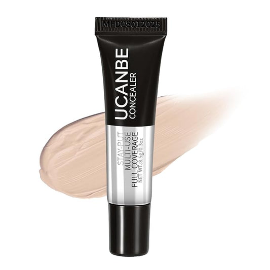 UCANBE Stay-Put Full Coverage Concealer, Long-Wear Waterproof, Under Eye Brightener Concealer, Color Corrector for Dark Circles, Acne, Blemishes, Redness Color Correcting Cream (01 LIGHT IVORY)