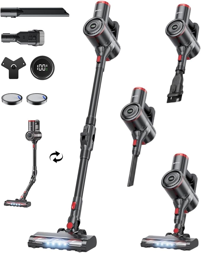 RONEAIR Cordless Vacuum Cleaner 40Kpa 45Min 6-in-1 Self-Standing | Bendable Wand Stick Vacuum,Anti-Tangle,1L,4 LED,Rechargeable for Pet Hair Carpet Hard Floors Dom Home Use ETL Certified