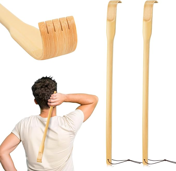 Back Scratcher, 2 Pieces 16.5" Natural Strong Sturdy Traditional Bamboo Wooden Body Relaxation Massager for Itching Relief, Best Gift for Parents, Friends, Yourself and More.