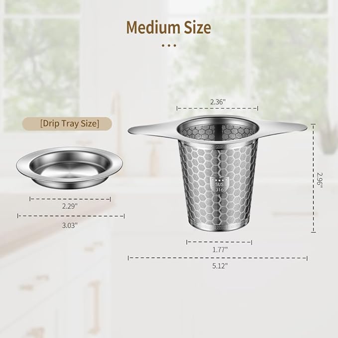 2Pack Tea Infuser Strainers, 316 Stainless Steel Loose Leaf Tea Strainer Stepper with Double Handles, Extra Fine Mesh Ball Infusers, Diffuser Holder Filter for Mugs