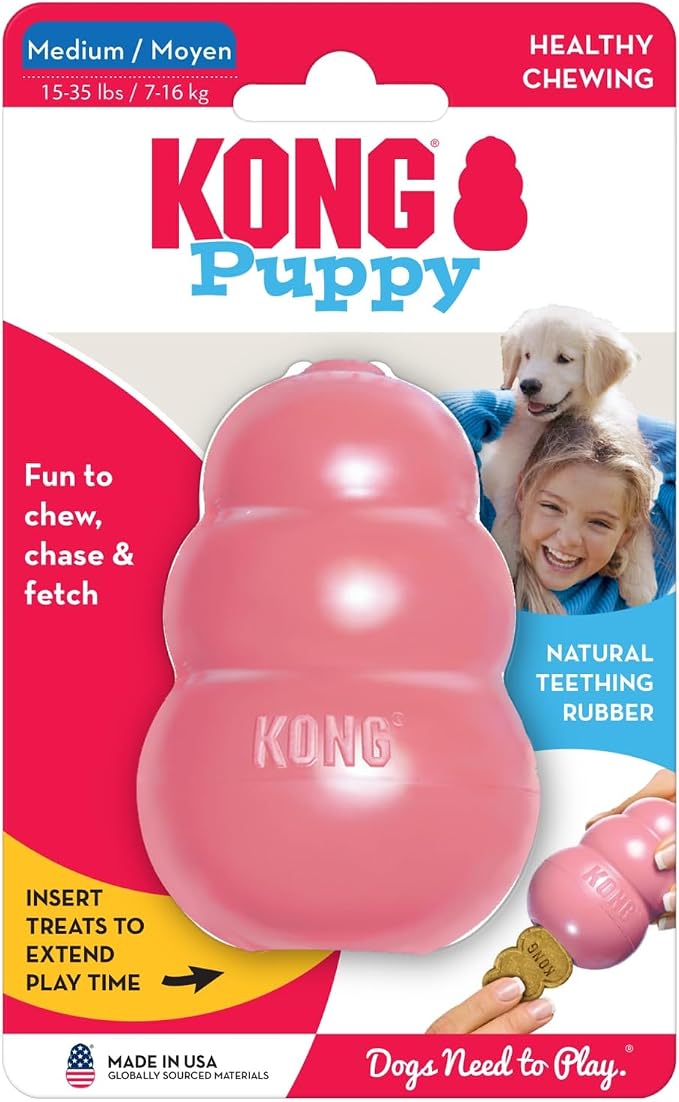 KONG Puppy, Natural Rubber Teething Chew Toy, for Medium Puppies, Pink