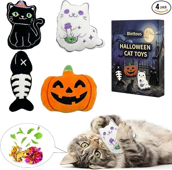 Halloween Cat Toys, 4 Pack Catnip Crinkle Toys for Indoor Cats