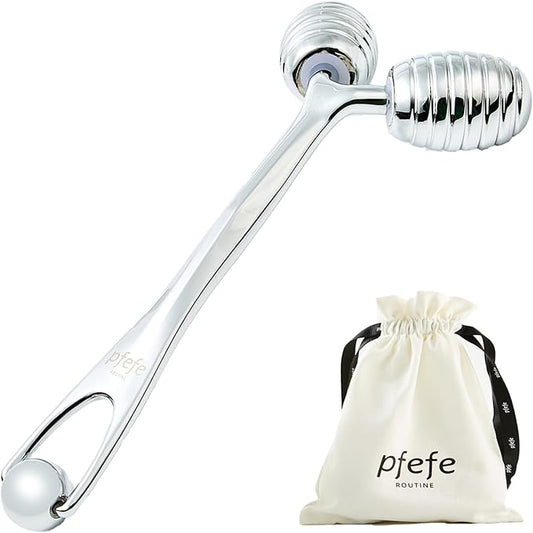 pfefe Stainless Steel Face Roller - Metal Facial Cooling Massager for Face and Eyes, Esthetician Supplies Cold Roller for Puffiness, Wrinkles, Dark Circles