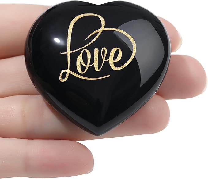 ZHIYUXI 45mm Black Obsidian Engraved Heart Stone Crystal Gifts Obsidian Stone Gem Heart Rocks Meditation Gifts Healing Gifts for Men Polished Stones Black Obsidian Stones Gemstones Reiki