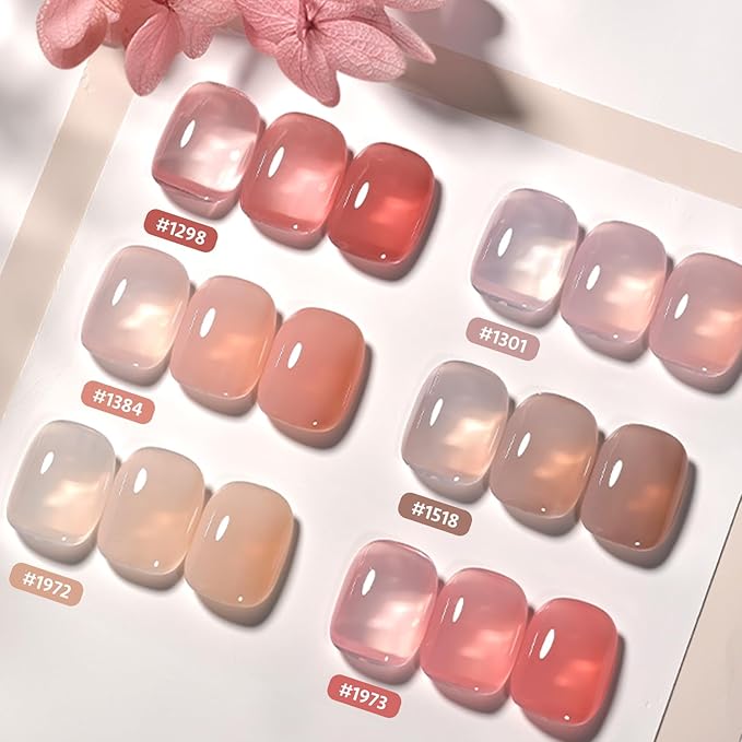 GAOY Jelly Gel Nail Polish Set, 6 Colors Nude Pink Brown, UV Light Cure Gel Polish for Salon and Nail Art DIY at Home