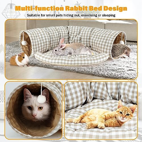 BWOGUE Bunny Tunnel Bed, 2-in-1 Collapsible Rabbit Tunnel Hideout with Mat
