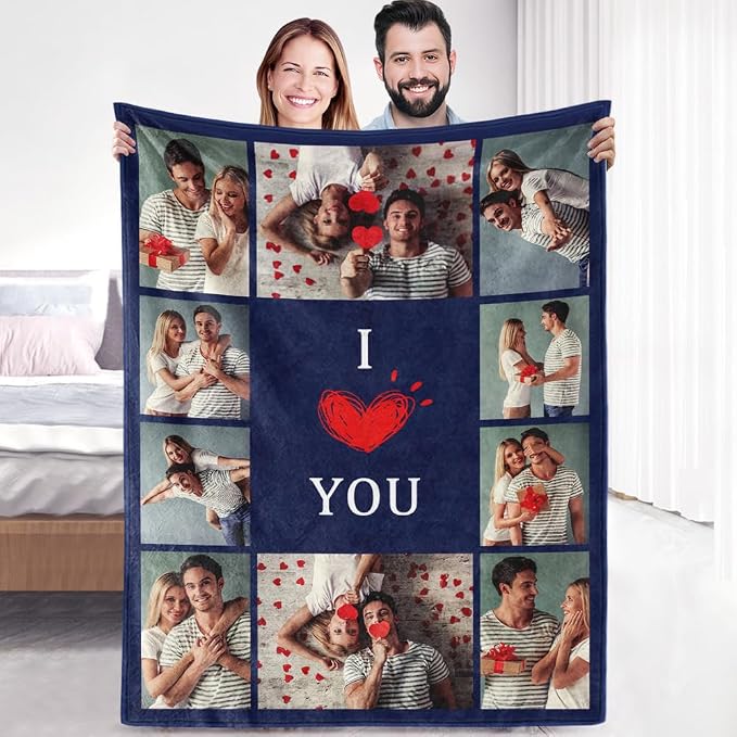 Ships Next Day, Custom Sherpa Fleece Blanket with Photos Text Soft Warm Custom Blanket Personalized Couples Gifts for Boyfriend Girlfriend Customized Picture Blanket Gifts for Christmas Valentines Day