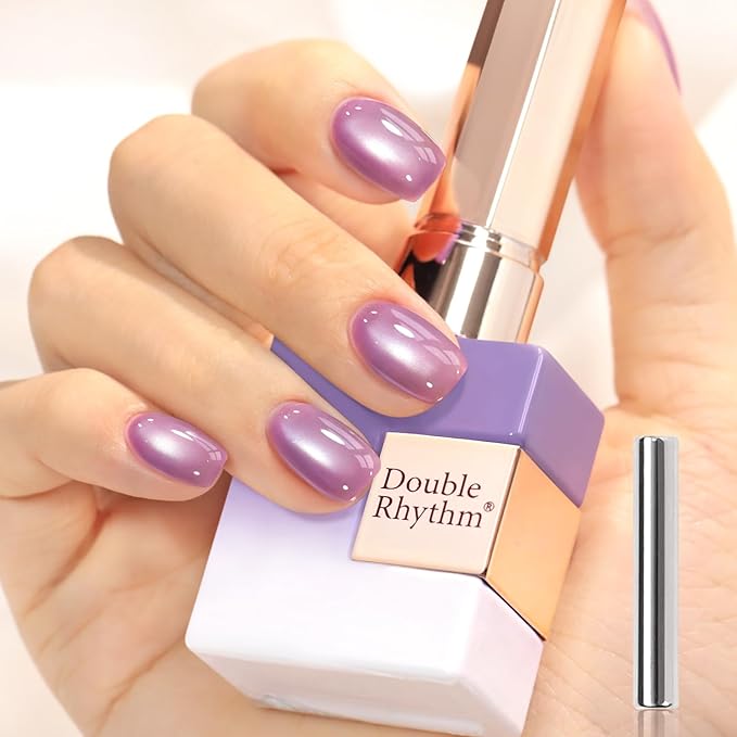 Double Rhythm 15ML Jelly Glass Cat Eye Gel Polish with Magnet Holographic Glitter Shimmer Translucent Sheer Color Salon Soak Off Magnetic Nail at Home (Grape Violet-MC1223)