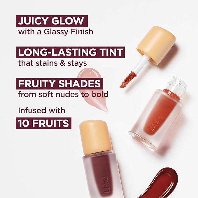 Laka Fruity Glam Lip Tint Mini, 1.9g/0.07oz, Glowing Lip Stain with Wide Color Spectrum, Hydrating & Lightweight Texture, Long-Lasting Bold Stain, Non-Sticky, Vegan, K-Beauty (#137 Breeze)