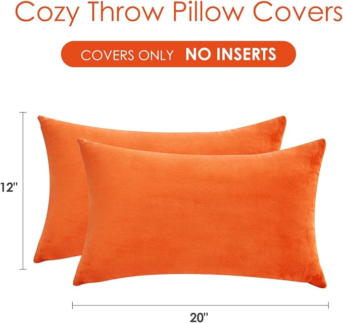 Fall Bright Orange Throw Pillow Covers Decorative Velvet Set of 2 12x20 Inch Pillow Covers, Lumbar Pillowcases for Couch Sofa Bed Living Room, Farmhouse Boho Decor, Accent Cushion Cover