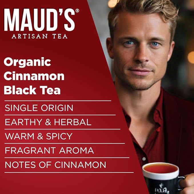 Maud's Organic Cinnamon Black Tea Pods, 44 ct, Single Serve Tea Pods – 100% Gourmet Blended Tea Leaves, Compatible with Keurig K Cups Maker