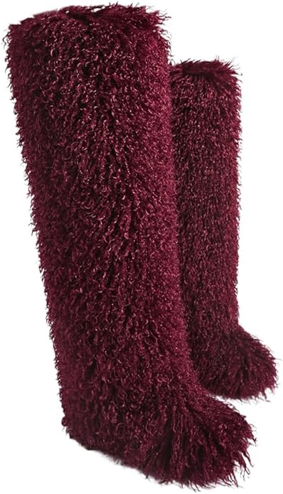 SWEETHEART BEAUTY Thigh High Shagy Teddy Fur Boots, 29 Inch Over the Knee Length Fluffy High Boots, Tall Furry Shoes For Women