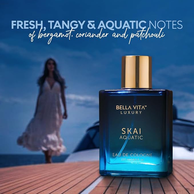 Bellavita Luxury SKAI Eau de Cologne | 100 ml (3.4 fl.oz.) | Perfume for Men and Women | Citrus, Bergamot, Clary Sage, and Patchouli Notes | Long Lasting Unisex Fragrance