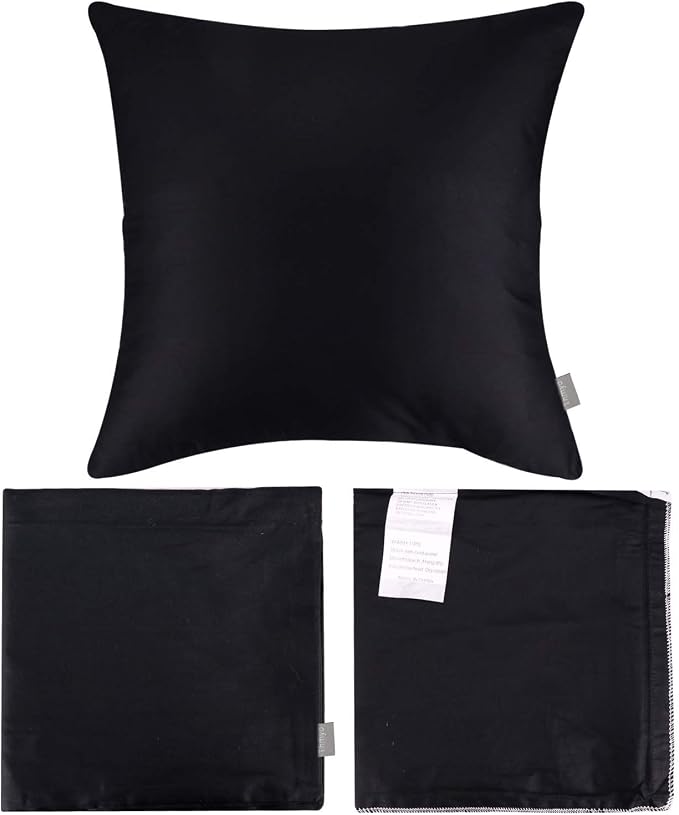 Thmyo 4-Pack 100% Cotton Comfortable Solid Decorative Throw Pillow Case Square Cushion Cover Pillowcase Sublimation Blank Pillow Covers Christmas DIY Throw Pillowcase for Sofa(16x16inch/40x40cm,Black)