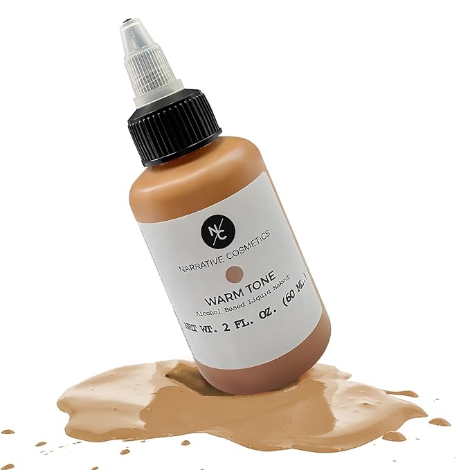 Narrative Cosmetics Flesh Tone Alcohol Airbrush Paints - 2 fl oz, Skin Safe, Quick Dry, Waterproof, Sweatproof, Transferproof Liquid Makeup for Tattoo Cover-Up, Bodypainting, FX Makeup - Warm Tone