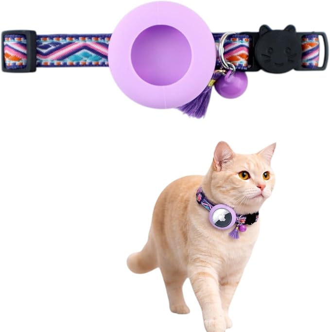 AirTag Cat Collar – Lightweight Breakaway Woven Cat Collar with Secure Holder for Apple AirTag, Adjustable with Bell for Cats & Kittens (Twilight Bloom) | Amazegoods