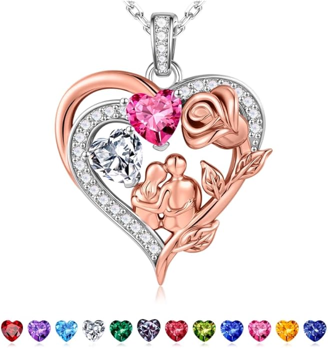 Iefil Valentines Day Gifts for Her - 925 Sterling Silver Birthstone Necklace for Women, Anniversary Birthday Gifts for Wife Girlfriend Mom