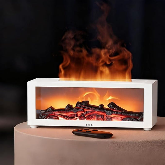 Flame Essential Oil Diffuser, 150ml Aromatherapy Humidifier with Realistic Fire Light, Ultra-Quiet Ultrasonic Cool Mist Maker, Remote, 7-Color LED, Auto-Off for Home, Bedroom, Office