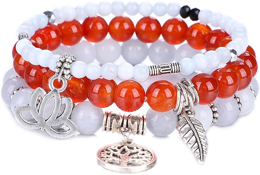 UEUC Tree of Life Yoga Healing Stone Bracelets,Multilayer Lotus Chakra Stone Reiki Bracelet Sets,Anxiety Crystal Natural Stone,for Women Stress Relief